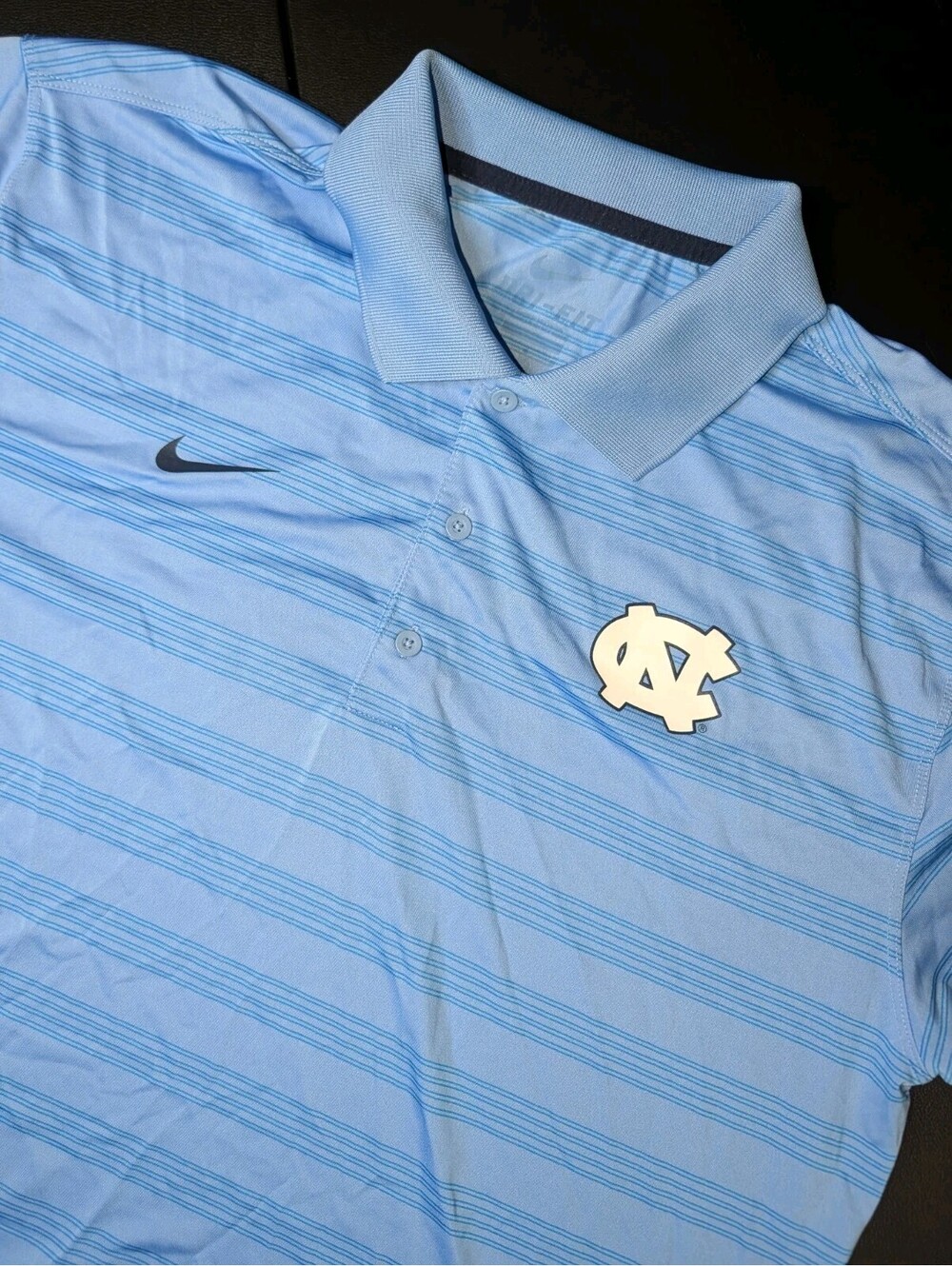 Nike Dri Fit North Carolina Tar Heels Blue Stripe Polo Large